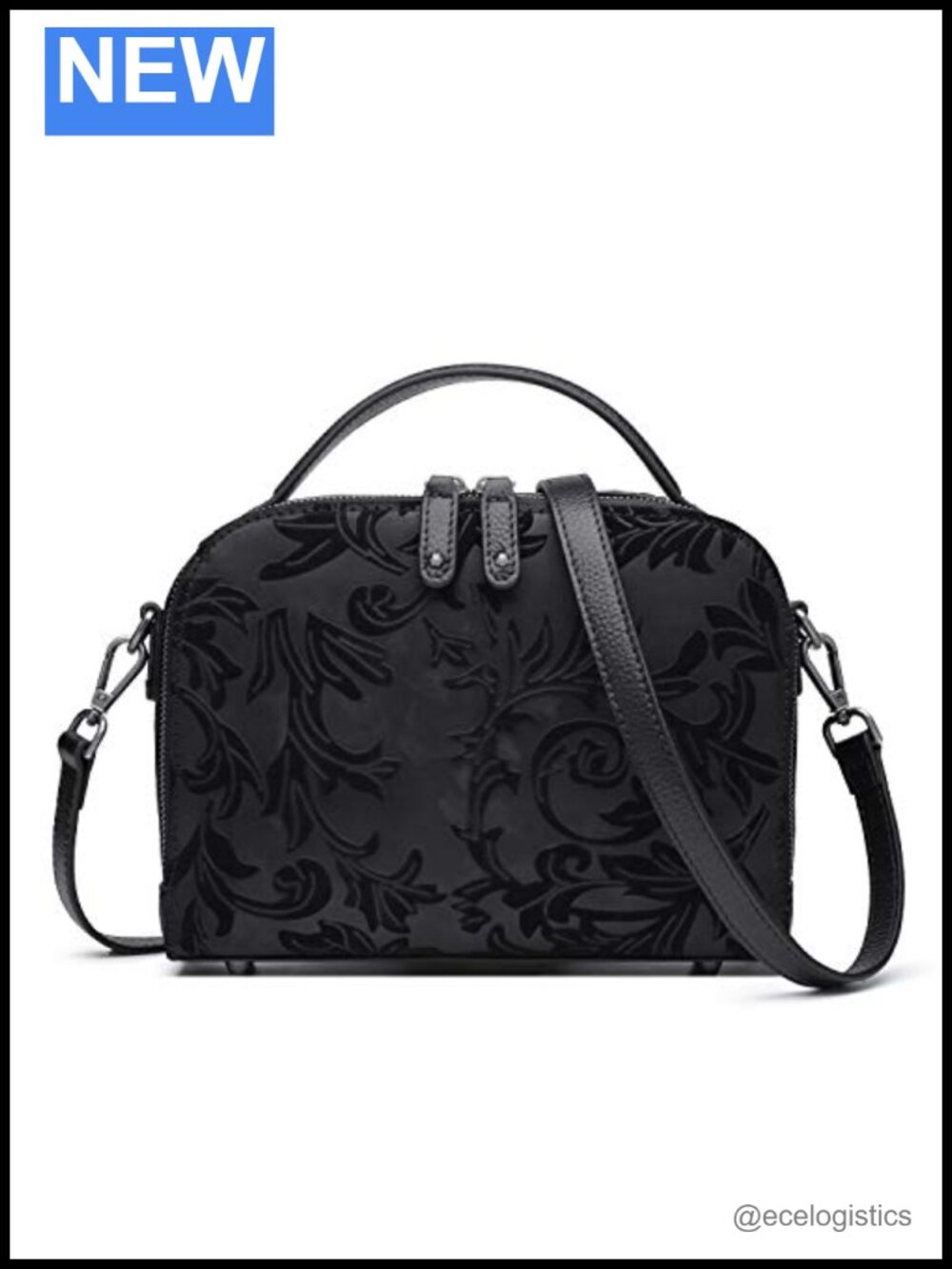 Genuine Leather Messenger Crossbody Bag Embossed Floral Satchel Purse